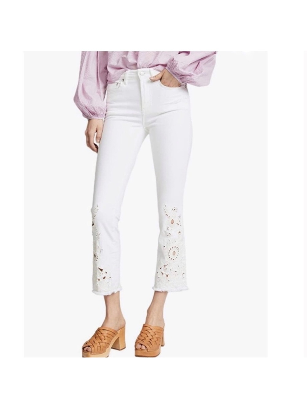 Free People We The Free White Floral Embroidered Cutout Jeans 27
